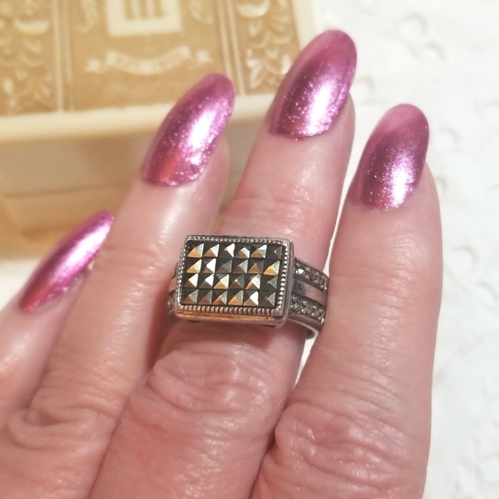 Vintage Sharon Evans Marcasites Sterling Silver Ring